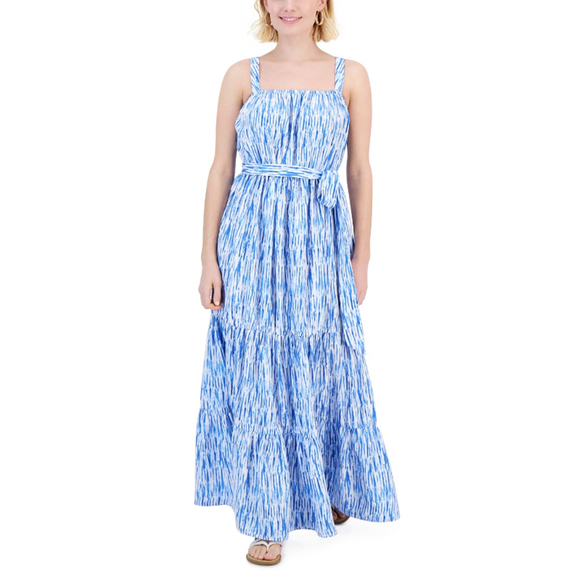 I.N.C. International Concepts Petite White & Blue Tiered Belted Dress NWT - Picture 1 of 10